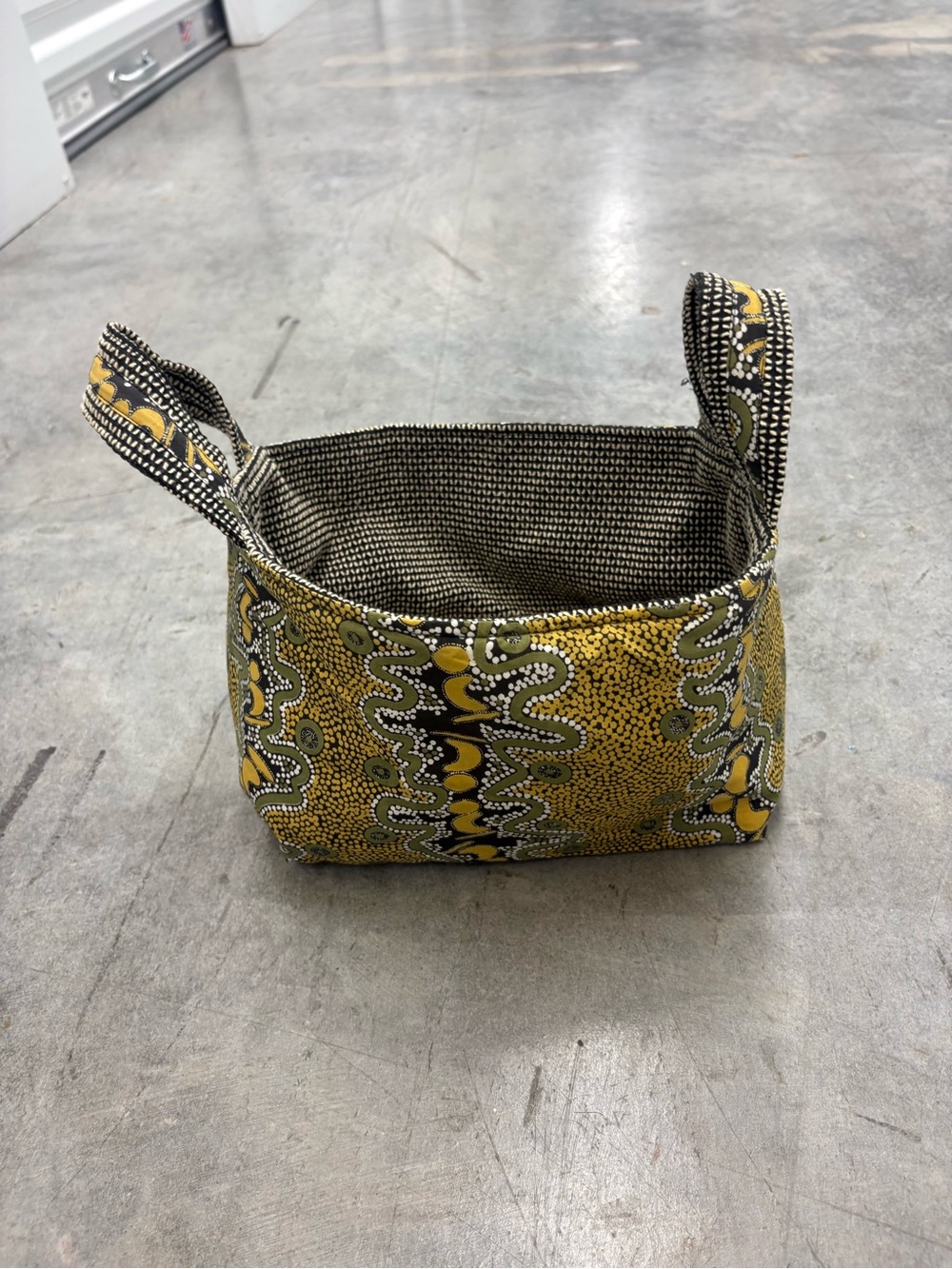 Fascinating Gold And Black Fabric Storage Basket With Handles